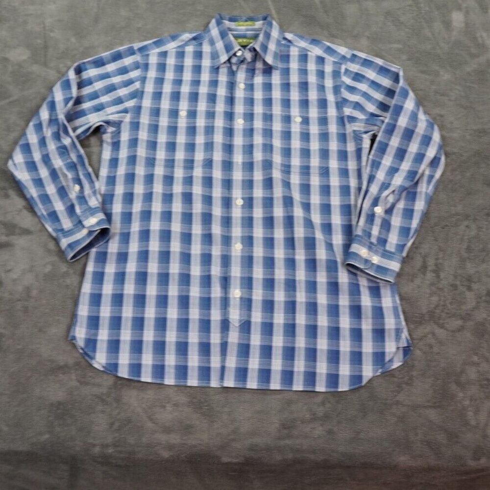Vintage Orvis Shirt‎ Mens Medium Blue Plaid Western Stitches Casual Cowboy